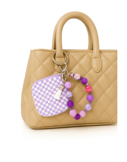 Purple Pink White Beaded Wristlet Pouch Support Awareness Chronic and Rare Diseases