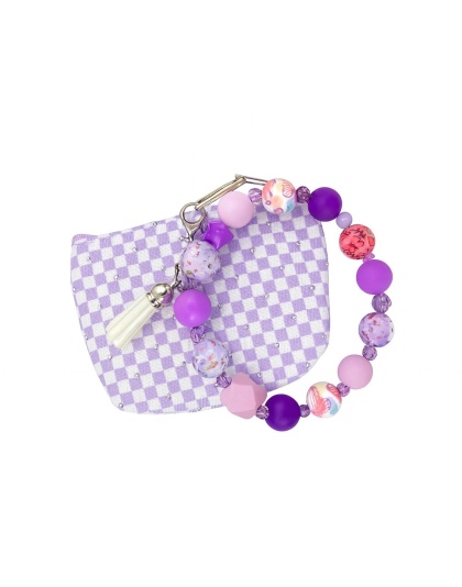 Purple Pink White Beaded Wristlet Pouch Support Awareness Chronic and Rare Diseases