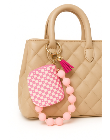 Pink Beaded Wristlet Pouch Support Awareness Chronic and Rare Diseases