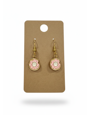 Pink Donut Gold Dangling Earrings Supporting Awareness for Chronic Rare and Invisible Illnesses