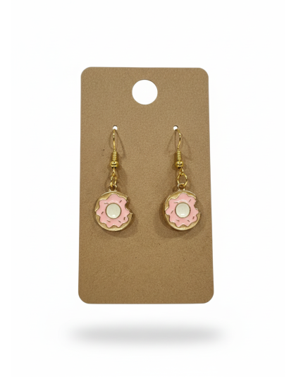Pink Donut Gold Dangling Earrings Supporting Awareness for Chronic Rare and Invisible Illnesses