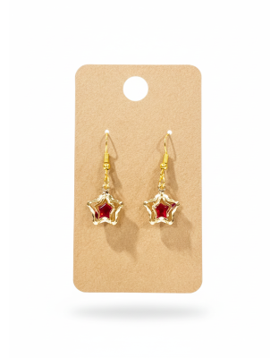 Gold 3-D Star Dangling Earrings Red Stone Supporting Awareness for Chronic Rare and Invisible Illnesses