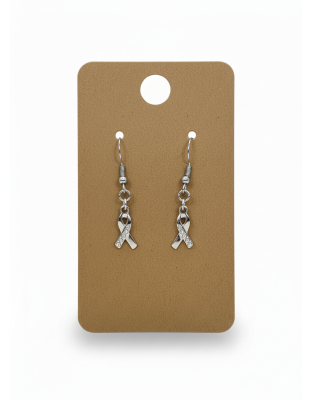 Silver Ribbons Clear Stone Dangling Earrings Supporting Awareness for Chronic Rare and Invisible Illnesses