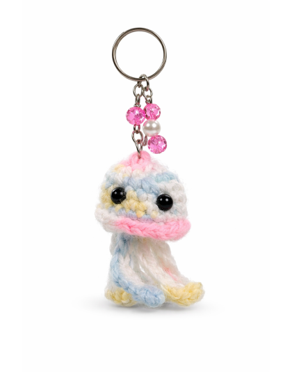 Handmade Pink Blue Yelliw White Octopus Crochet Plush Keychain Support Chronic, Rare &amp; Invisible Illness Awareness