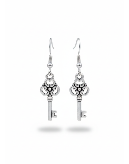 Silver Keys Dangling Earrings Supporting Awareness for Chronic Rare and Invisible Illnesses
