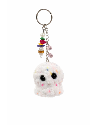 Handmade White With Specks of Rainbow Octopus With Pink Accents and Mult Colored Charm Crochet Plush Keychain Support Chronic, Rare &amp; Invisible Illness Awareness