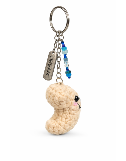 Handmade Fortune Cookie Blue Teal Charm Crochet Plush Keychain Support Chronic, Rare &amp; Invisible Illness Awareness