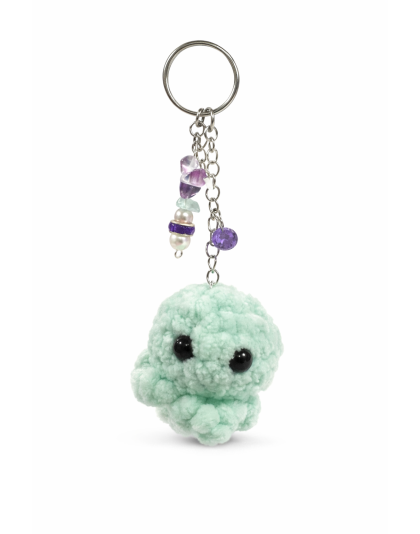 Handmade Teal Octopus Purple Charm Crochet Plush Keychain Support Chronic, Rare &amp; Invisible Illness Awareness