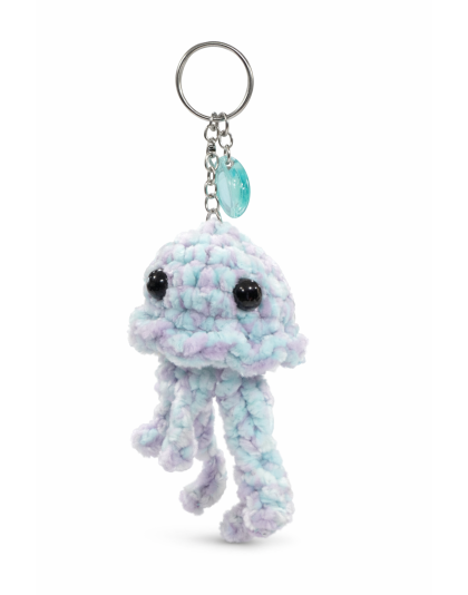 Handmade Blue &amp; Purple Octopus With Teal Shell Charm Crochet Plush Keychain Support Chronic, Rare &amp; Invisible Illness Awareness