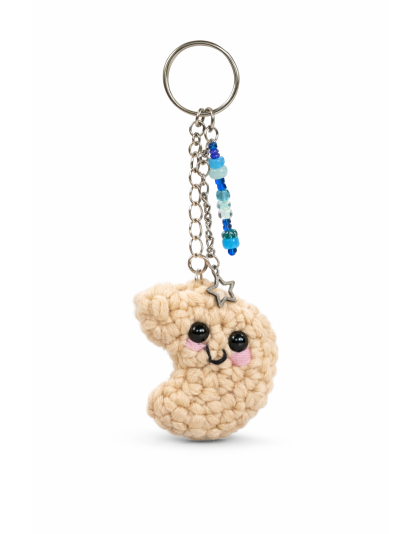 Handmade Fortune Cookie Blue Teal Charm Crochet Plush Keychain Support Chronic, Rare &amp; Invisible Illness Awareness