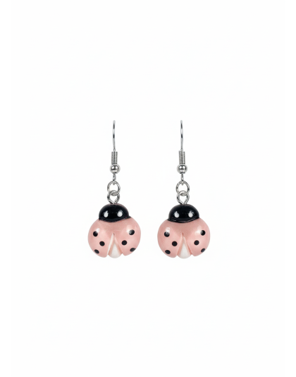Pink Ladybug Dangling Earrings Supporting Awareness for Chronic Rare and Invisible Illnesses