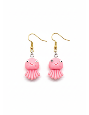 Handmade Pink Octopus Dangling Earrings Gold Supporting Awareness for Chronic Rare and Invisible Illnesses