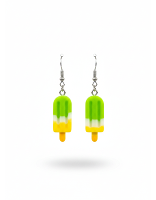 Handmade Green Yellow Popsicle Ice Cream Dangling Earrings Gold Supporting Awareness for Chronic Rare and Invisible Illnesses