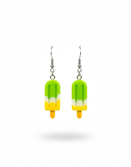 Handmade Green Yellow Popsicle Ice Cream Dangling Earrings Gold Supporting Awareness for Chronic Rare and Invisible Illnesses