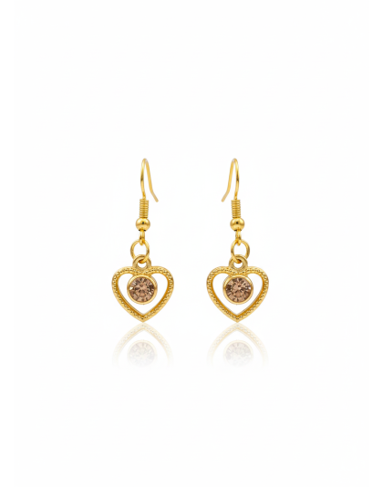 Handmade Brown Heart Gold Color Dangling Earrings Gold Supporting Awareness for Chronic Rare and Invisible Illnesses