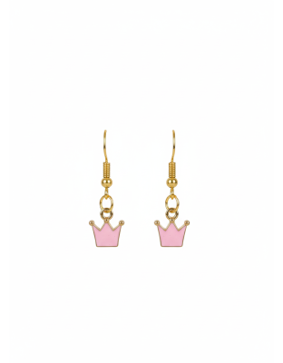 Pink Crown Dangling Earrings Gold Supporting Awareness for Chronic Rare and Invisible Illnesses
