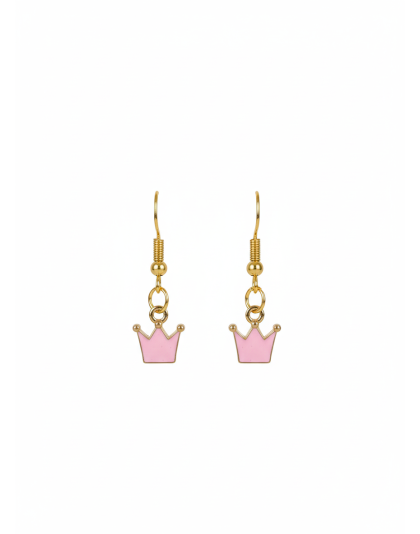 Pink Crown Dangling Earrings Gold Supporting Awareness for Chronic Rare and Invisible Illnesses