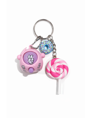 Pink &amp; Purple Rock Paper Scissors Fidget Toy With Adorable Blue Donut and Pink Swirl Lollipop Charms Raise Awareness Support Rare Chronic &amp; Invisible Illness