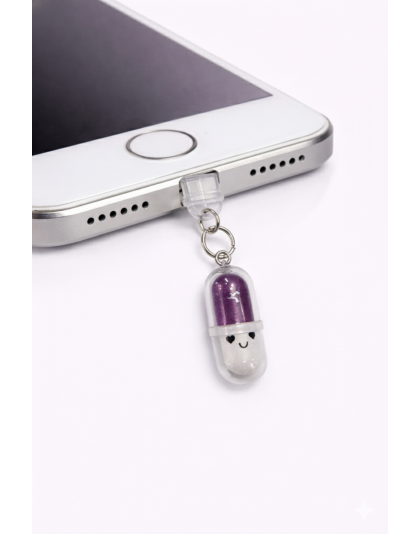 Purple Capsule Pill Phone Charm Plug-In Accessory Chronic Rare Invisible Illness Awareness &amp; Support
