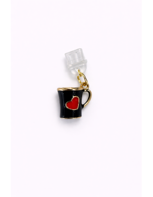 Black Mug Red Heart Phone Charm Plug-In Accessory Chronic Rare Invisible Illness Awareness &amp; Support