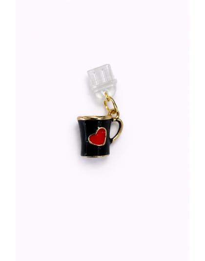 Black Mug Red Heart Phone Charm Plug-In Accessory Chronic Rare Invisible Illness Awareness &amp; Support