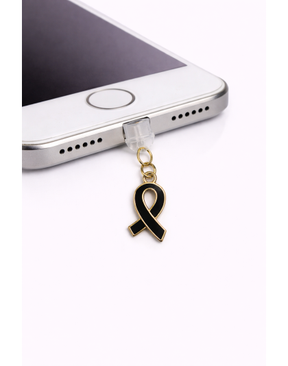Black Ribbon Phone Charm Plug-In Accessory Chronic Rare Invisible Illness Awareness &amp; Support