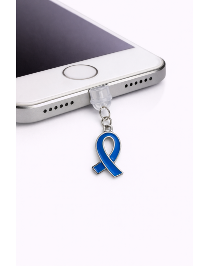 Blue Ribbon Phone Charm Plug-In Accessory Chronic Rare Invisible Illness Awareness &amp; Support
