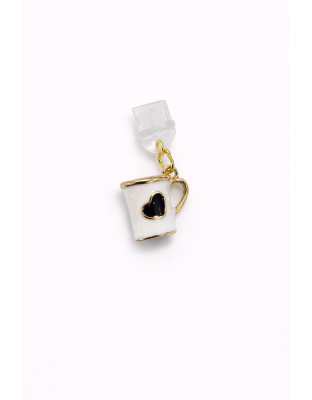 White Mug Black Heart Phone Charm Plug-In Accessory Chronic Rare Invisible Illness Awareness &amp; Support