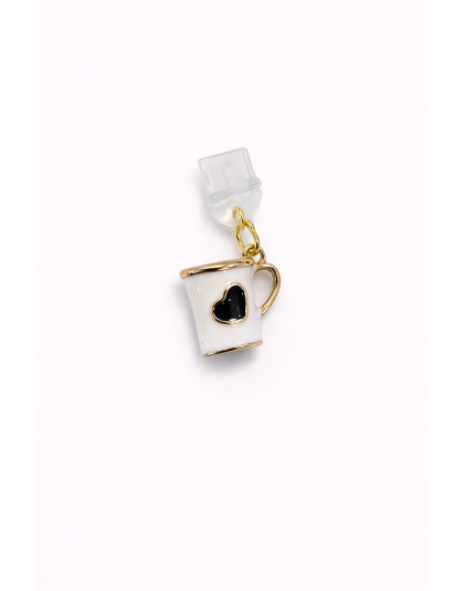 White Mug Black Heart Phone Charm Plug-In Accessory Chronic Rare Invisible Illness Awareness &amp; Support