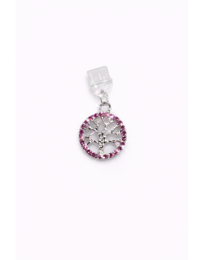Pink &amp; Silver Stones Tree of Life Phone Charm Plug-In Accessory Chronic Rare Invisible Illness Awareness &amp; Support