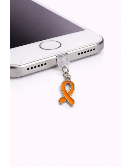Orange Ribbon Phone Charm Plug-In Accessory Chronic Rare Invisible Illness Awareness &amp; Support