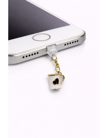 White Mug Black Heart Phone Charm Plug-In Accessory Chronic Rare Invisible Illness Awareness &amp; Support