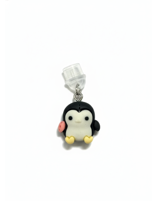 Black &amp; White Penguin Holding A Heart Phone Charm Plug-In Accessory Chronic Rare Invisible Illness Awareness &amp; Support