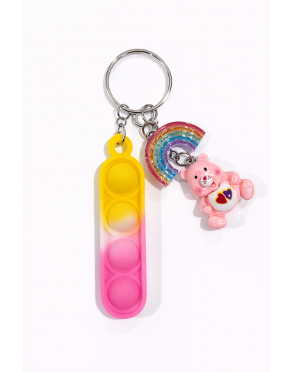 Yellow Pink Silicone Mini Pop Fidget With Pink Bear &amp;  Rainbow Keychain Sensory Toy Raise Awareness Support Rare Chronic &amp; Invisible Illness