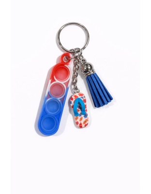 Red White &amp; Blue Silicone Mini Pop Fidget With Adorable Orange Flip Flop Blue Tassel Keychain Sensory Toy Raise Awareness Support Rare Chronic &amp; Invisible Illness