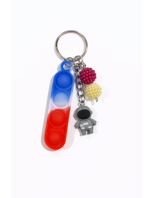 Red White &amp; Blue Silicone Mini Pop Fidget With Adorable Gray Astronaut Charms Red &amp; Yellow Keychain Sensory Toy Raise Awareness Support Rare Chronic &amp; Invisible Illness