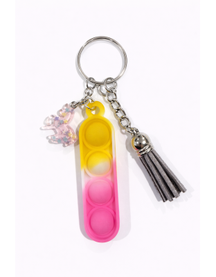 Yellow Pink Silicone Mini Pop Fidget With Pink Glittery Unicorn &amp; Gray Tassel Keychain Sensory Toy Raise Awareness Support Rare Chronic &amp; Invisible Illness