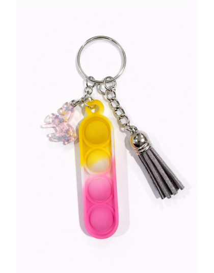 Yellow Pink Silicone Mini Pop Fidget With Pink Glittery Unicorn &amp; Gray Tassel Keychain Sensory Toy Raise Awareness Support Rare Chronic &amp; Invisible Illness