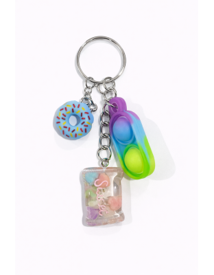 Purple Blue &amp; Green Silicone Mini Pop Fidget With Blue Donut and Pink Sweets Bag Charml Keychain Sensory Toy Raise Awareness Support Rare Chronic &amp; Invisible Illness
