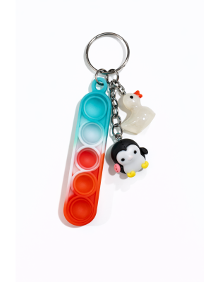 Red White &amp; Teal Silicone Mini Pop Fidget With Adorable Black Penguin and White Duck Keychain Sensory Toy Raise Awareness Support Rare Chronic &amp; Invisible Illness