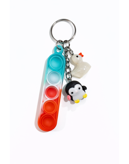 Red White &amp; Teal Silicone Mini Pop Fidget With Adorable Black Penguin and White Duck Keychain Sensory Toy Raise Awareness Support Rare Chronic &amp; Invisible Illness