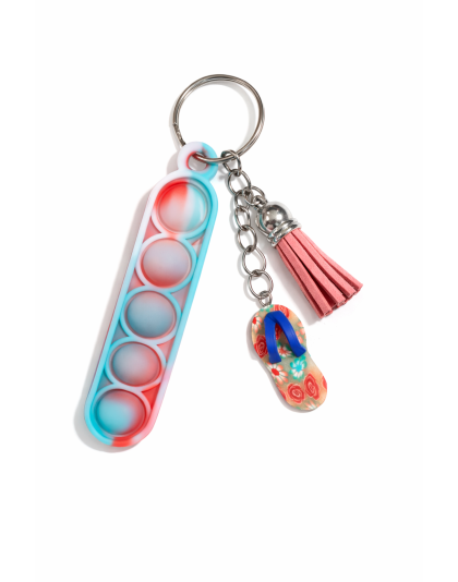 Red White &amp; Teal Swirl Silicone Mini Pop Fidget With Adorable Orange Fip Flop and Pink Tassel Keychain Sensory Toy Raise Awareness Support Rare Chronic &amp; Invisible Illness