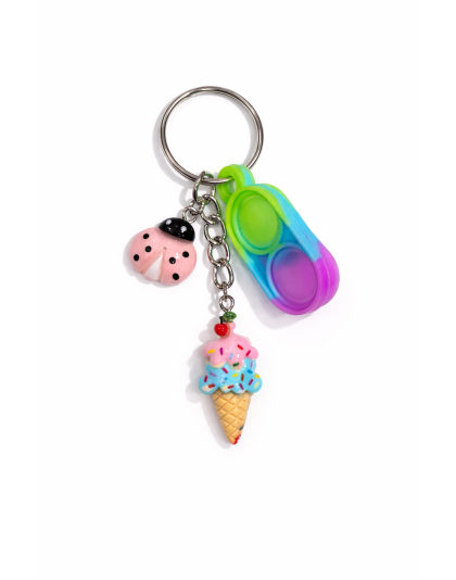 Green Blue Purple Silicone Mini Pop Fidget Keychain Icecream &amp; Pink Ladybug Charm Sensory Toy Raise Awareness Support Rare Chronic &amp; Invisible Illness