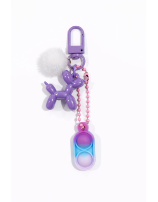 Pink Blue Purple Silicone Mini Pop Fidget With Purple Balloon Dog White Pom-pom Keychain Sensory Toy Raise Awareness Support Rare Chronic &amp; Invisible Illness