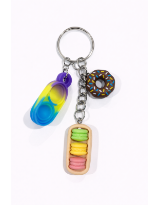 Purple Yellow Blue Silicone Mini Pop Fidget With Brown Donut and Green Yellow Pink Cookie Charml Keychain Sensory Toy Raise Awareness Support Rare Chronic &amp; Invisible Illness