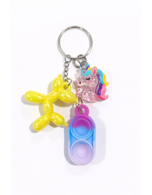 Pink Blue Purple Silicone Mini Pop Fidget With Yellow Balloon Dog and Glittery Unicorn Keychain Sensory Toy Raise Awareness Support Rare Chronic &amp; Invisible Illness
