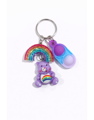 Blue Purple Silicone Mini Pop Fidget With Purple Bear and Rainbow Charms Keychain Sensory Toy Raise Awareness Support Rare Chronic &amp; Invisible Illness