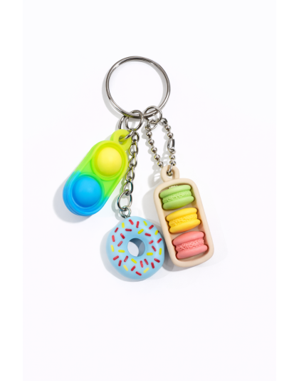 Yellow Green Blue Silicone Mini Pop Fidget With Donut and Pink Cookies Keychain Sensory Toy Raise Awareness Support Rare Chronic &amp; Invisible Illness