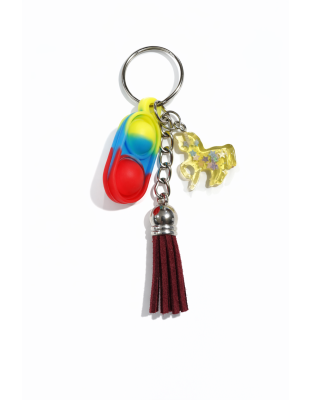 Yellow Blue Red Silicone Mini Pop Fidget With Glittery Unicorn &amp; Maroon Tassel Sensory Toy Raise Awareness Support Rare Chronic &amp; Invisible Illness