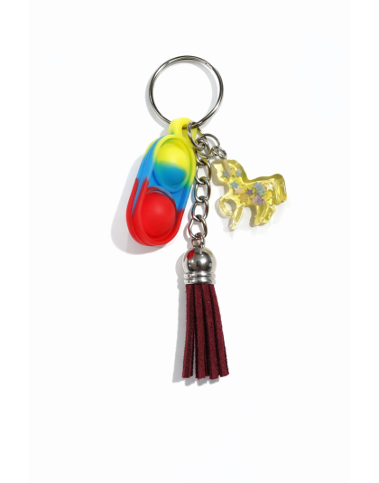 Yellow Blue Red Silicone Mini Pop Fidget With Glittery Unicorn &amp; Maroon Tassel Sensory Toy Raise Awareness Support Rare Chronic &amp; Invisible Illness